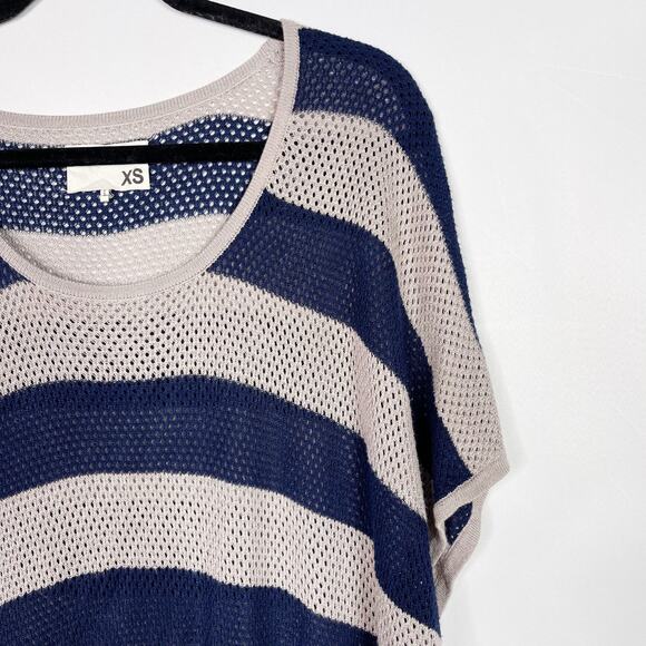 Rag & Bone Womens XSmall Cream Blue Bold Stripe Open Knit Sweater Short Sleeve - Picture 3 of 8